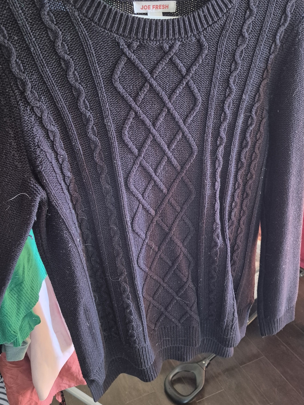 Joe Fresh Black Cable-Knit Crewneck Sweater